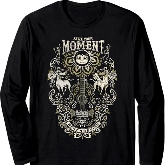 Disney Pixar Coco Seize Your Moment Guitar Line Art Long Sleeve T-Shirt - Picture 1 of 3